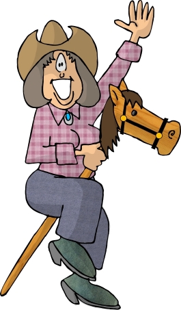 Retirement Jokes Image - A Lady Riding a Stick Poney